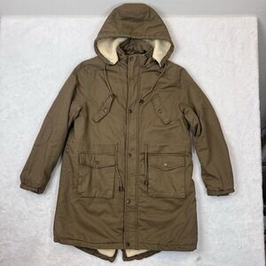 WenVen Men's Winter Warm Cotton‎ Parka Jacket Army Fatigue Coat Army Brown Large